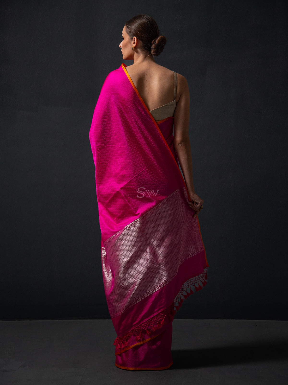 Magenta Satin Tanchoi Handloom Banarasi Saree - Sacred Weaves