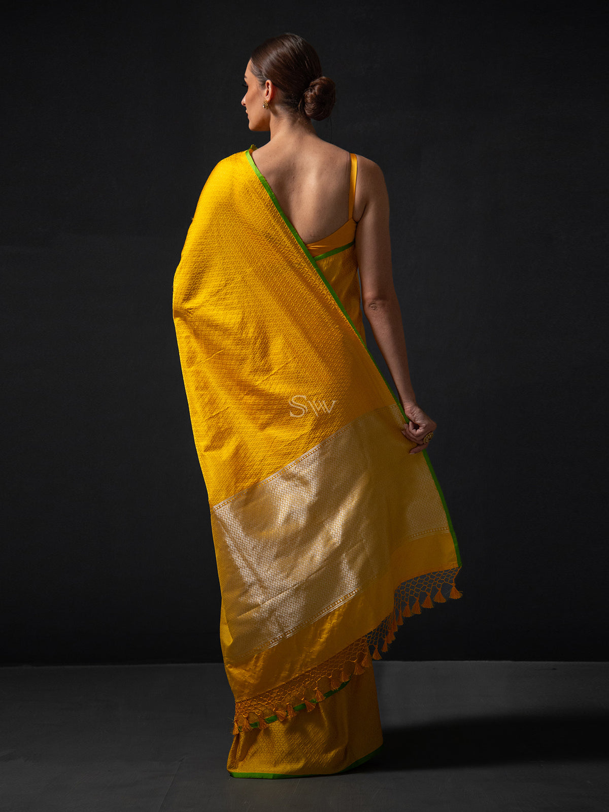 Yellow Satin Tanchoi Handloom Banarasi Saree - Sacred Weaves