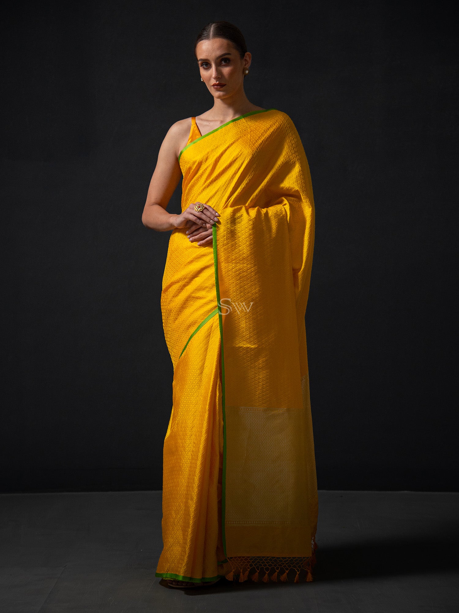 Yellow Satin Tanchoi Handloom Banarasi Saree - Sacred Weaves