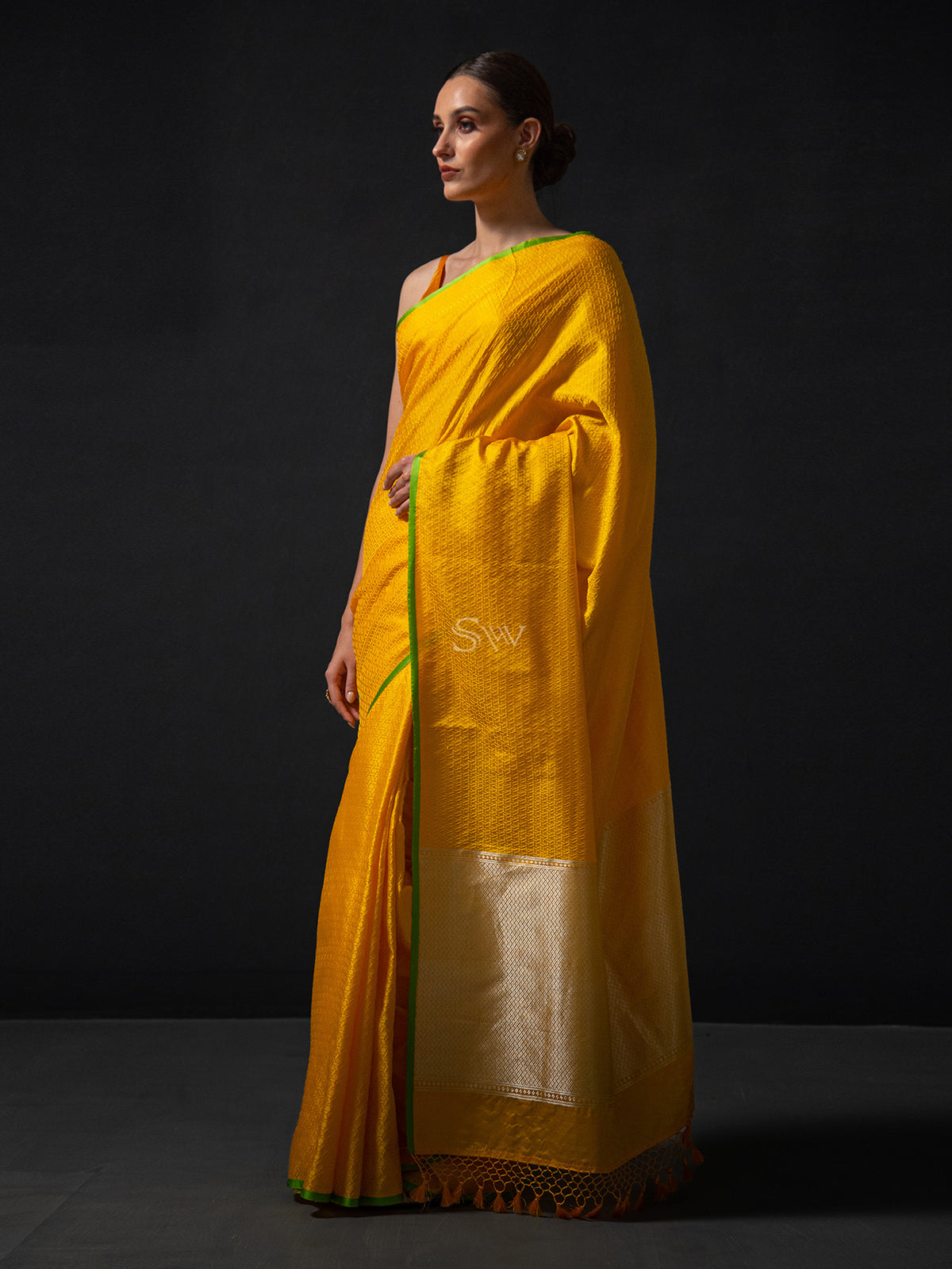 Yellow Satin Tanchoi Handloom Banarasi Saree - Sacred Weaves