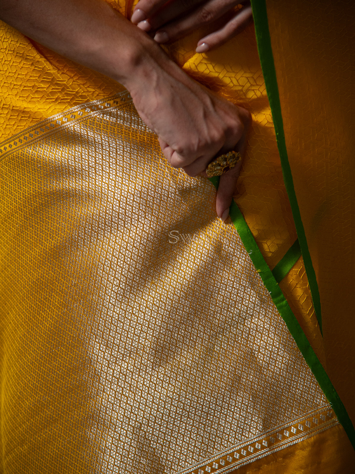 Yellow Satin Tanchoi Handloom Banarasi Saree - Sacred Weaves