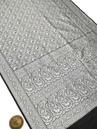 Black Shikargah Brocade Katan Silk Handloom Banarasi Saree - Sacred Weaves