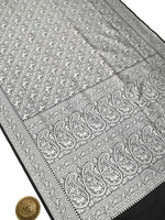Black Shikargah Brocade Katan Silk Handloom Banarasi Saree - Sacred Weaves