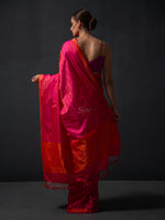 Pink Peach Satin Tanchoi Handloom Banarasi Saree - Sacred Weaves