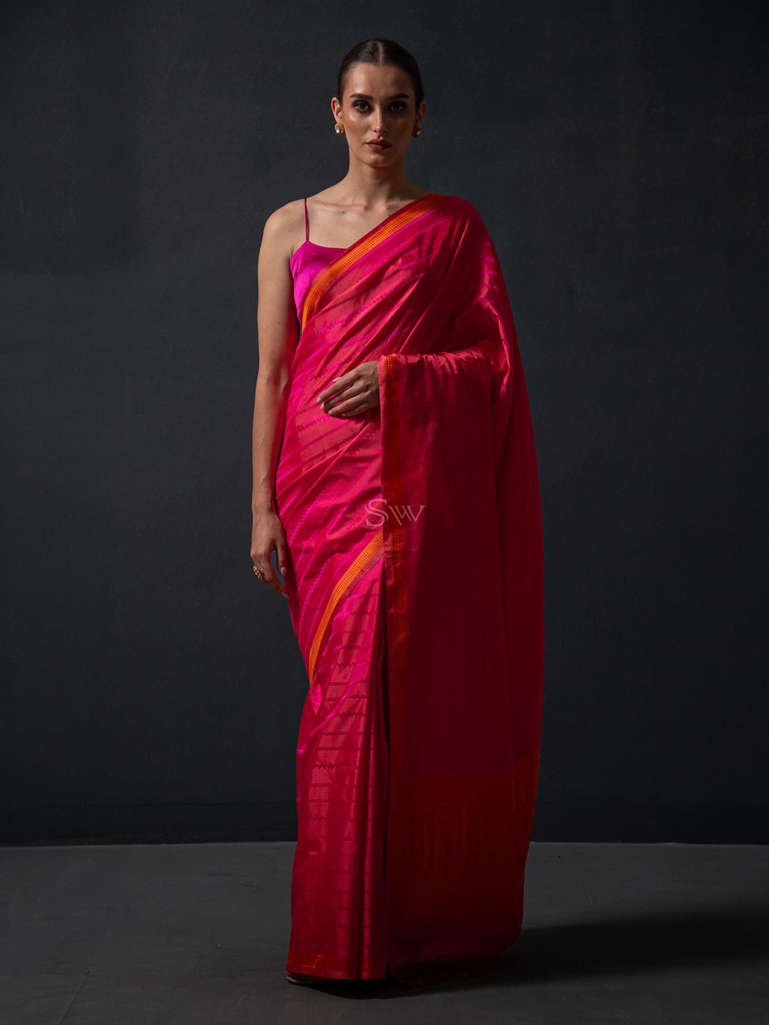 Pink Peach Satin Tanchoi Handloom Banarasi Saree - Sacred Weaves