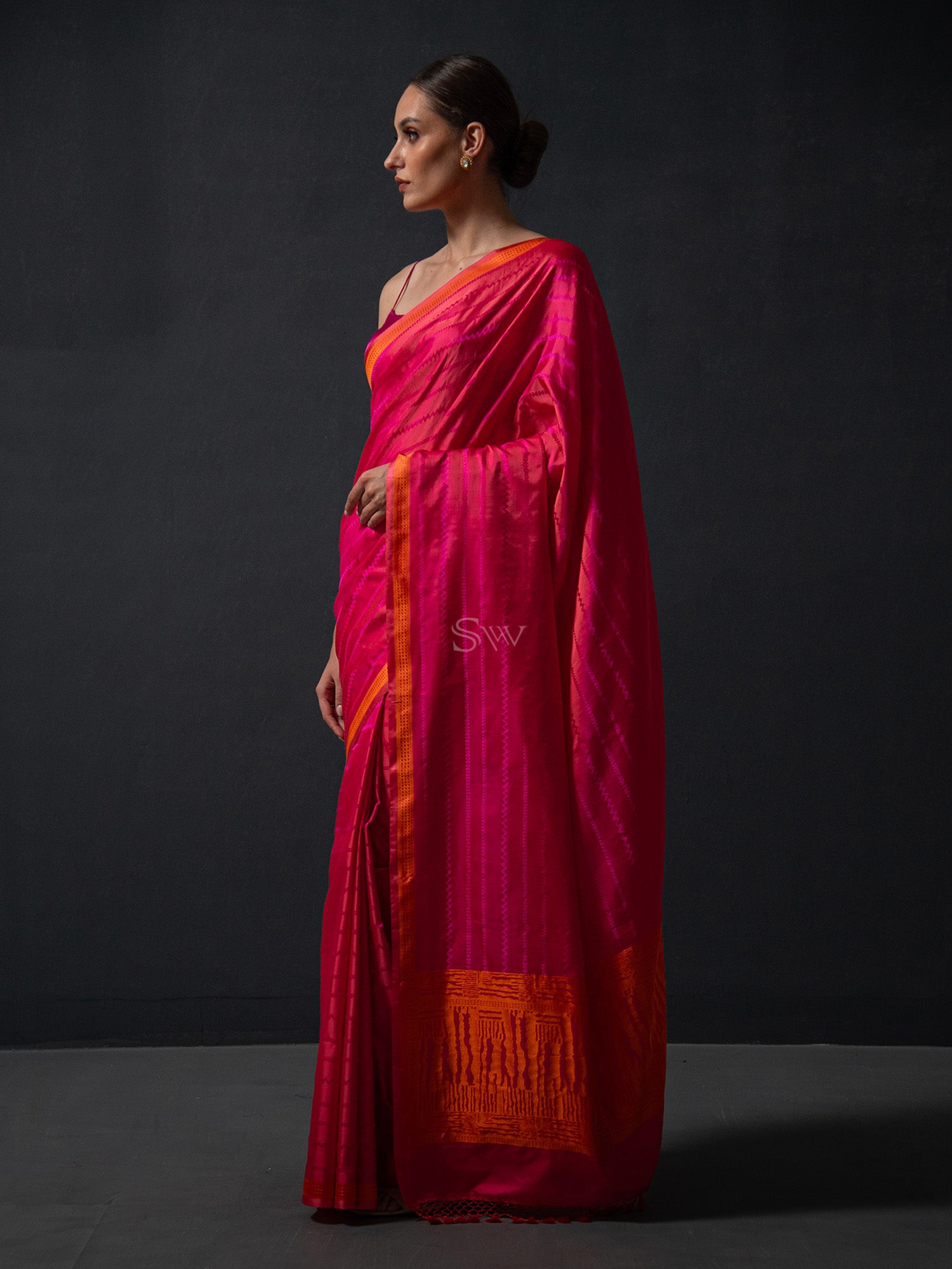 Pink Peach Satin Tanchoi Handloom Banarasi Saree - Sacred Weaves