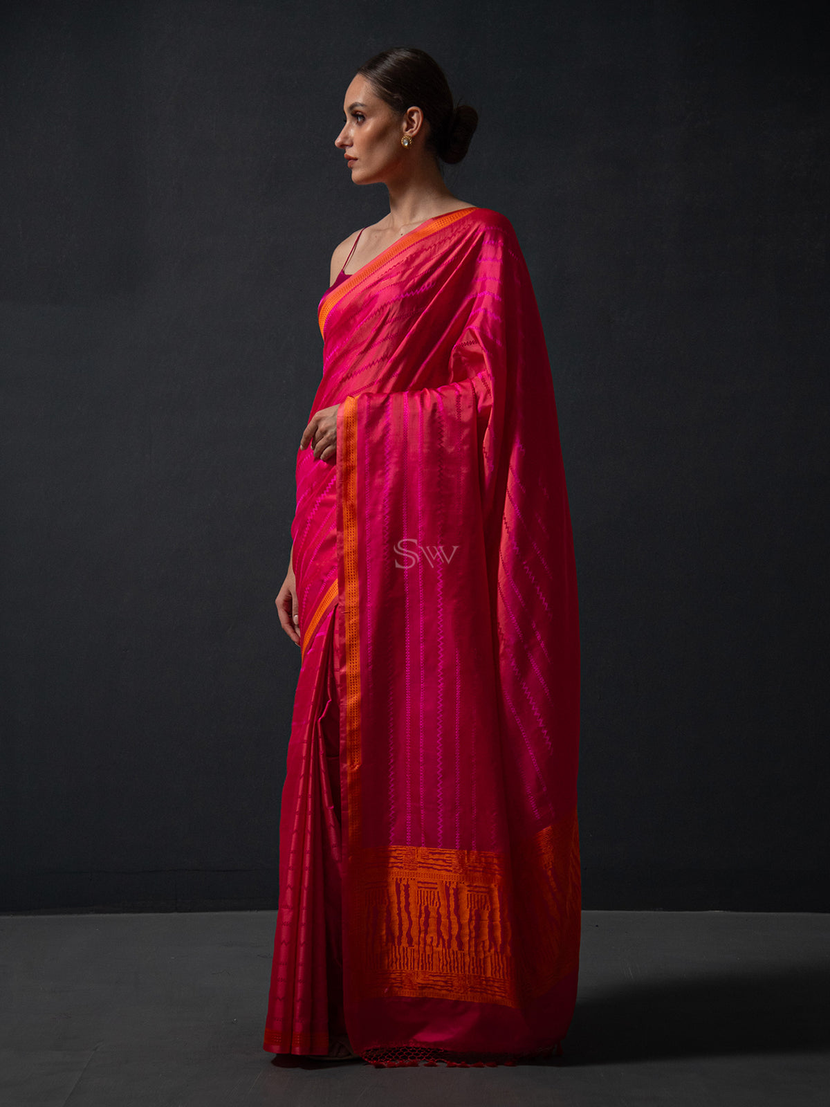 Pink Peach Satin Tanchoi Handloom Banarasi Saree - Sacred Weaves