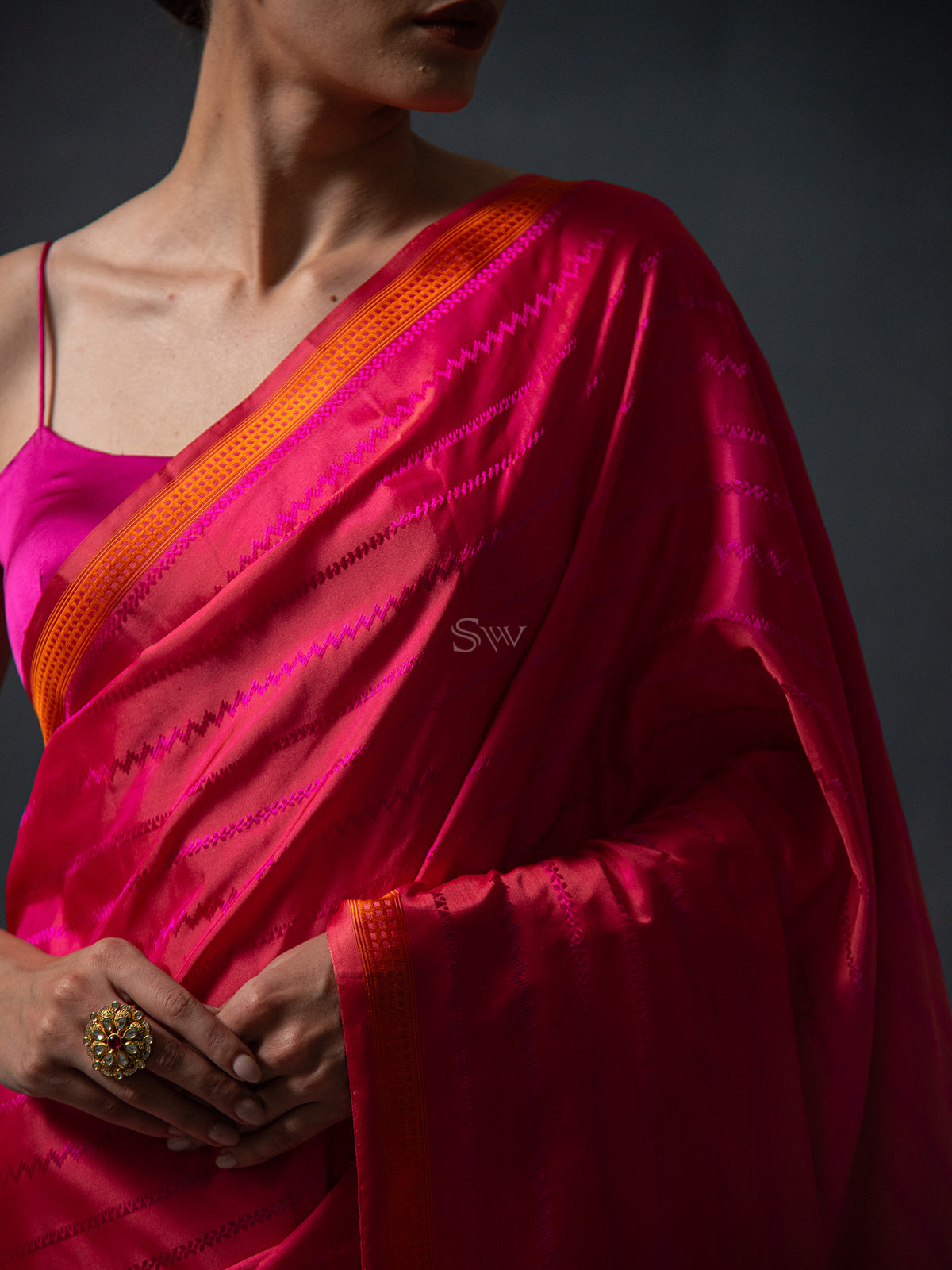 Pink Peach Satin Tanchoi Handloom Banarasi Saree - Sacred Weaves
