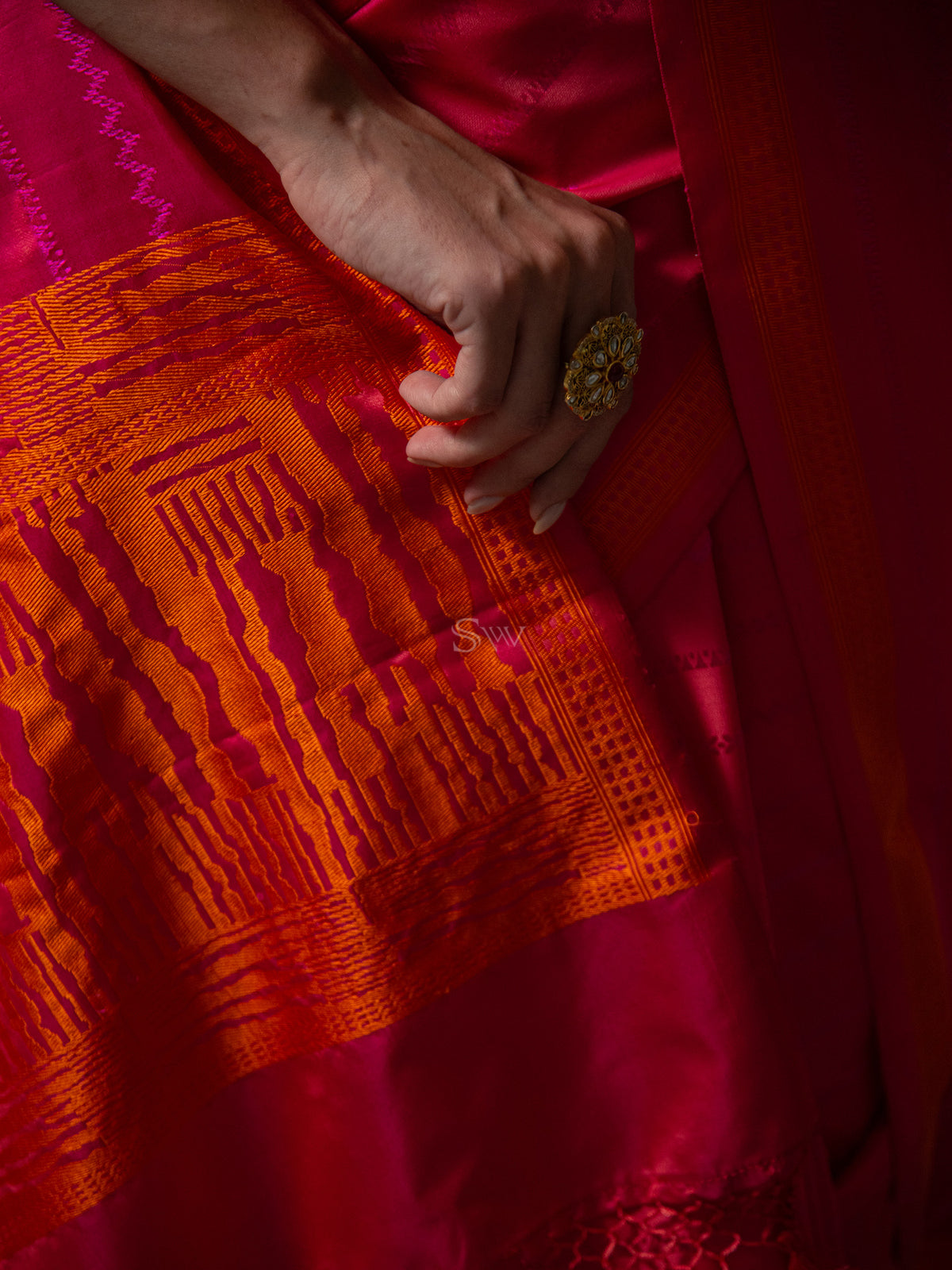 Pink Peach Satin Tanchoi Handloom Banarasi Saree - Sacred Weaves