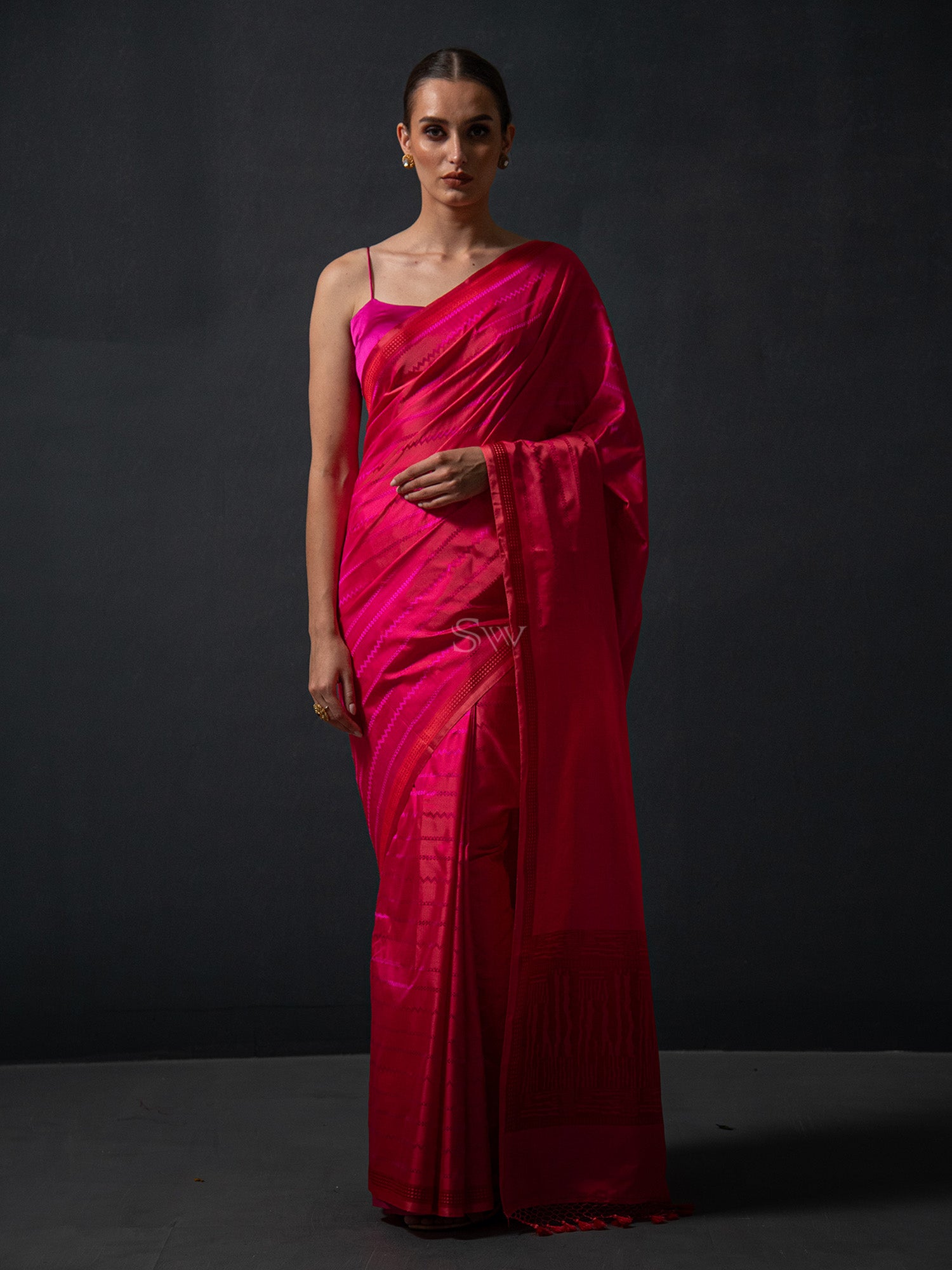 Pink Peach Satin Tanchoi Handloom Banarasi Saree - Sacred Weaves