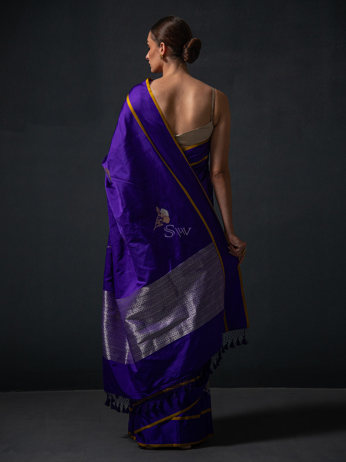 Blue Boota Satin Silk Handloom Banarasi Saree - Sacred Weaves