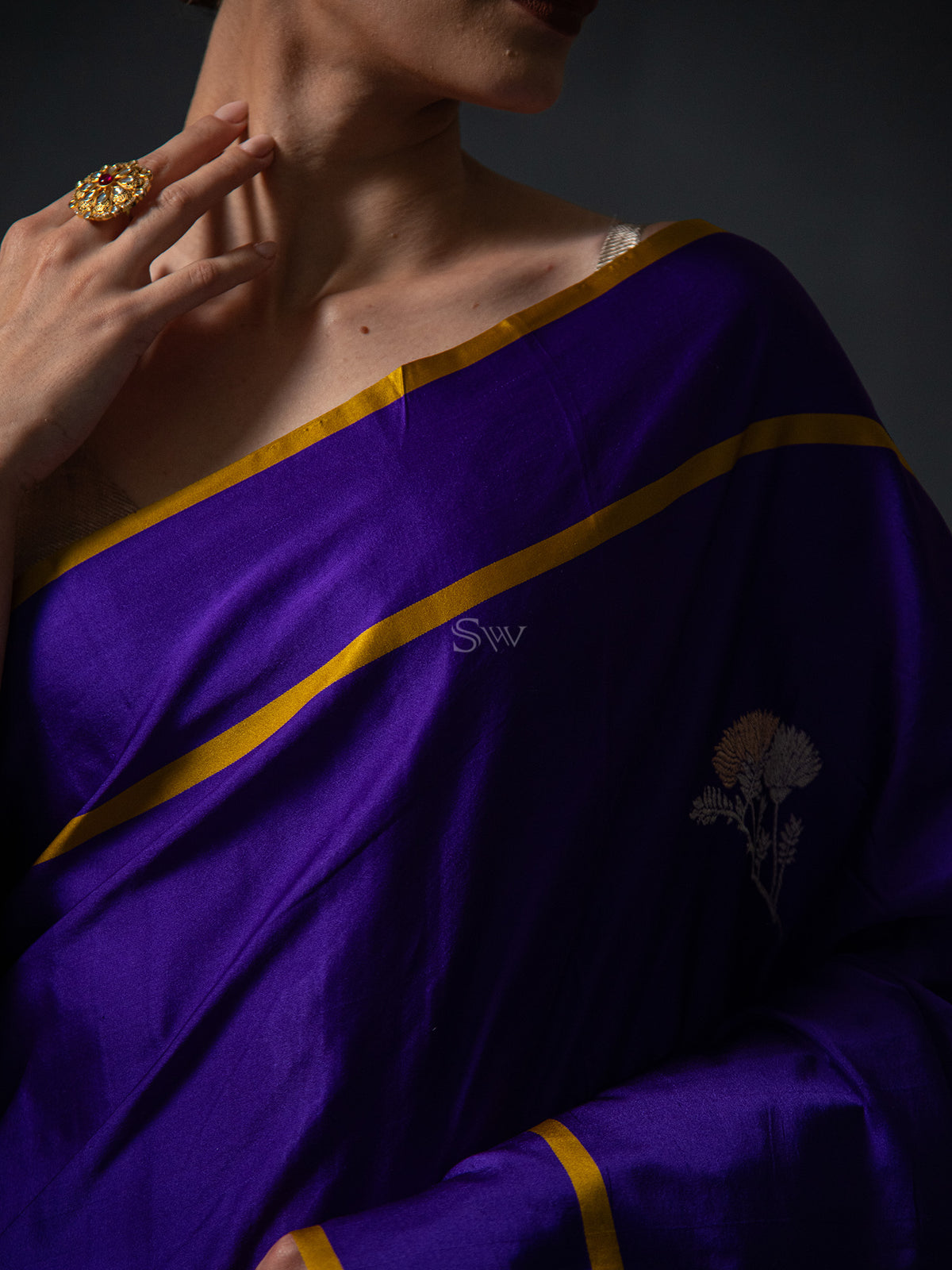 Blue Boota Satin Silk Handloom Banarasi Saree - Sacred Weaves