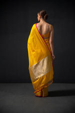 Yellow Satin Tanchoi Handloom Banarasi Saree - Sacred Weaves