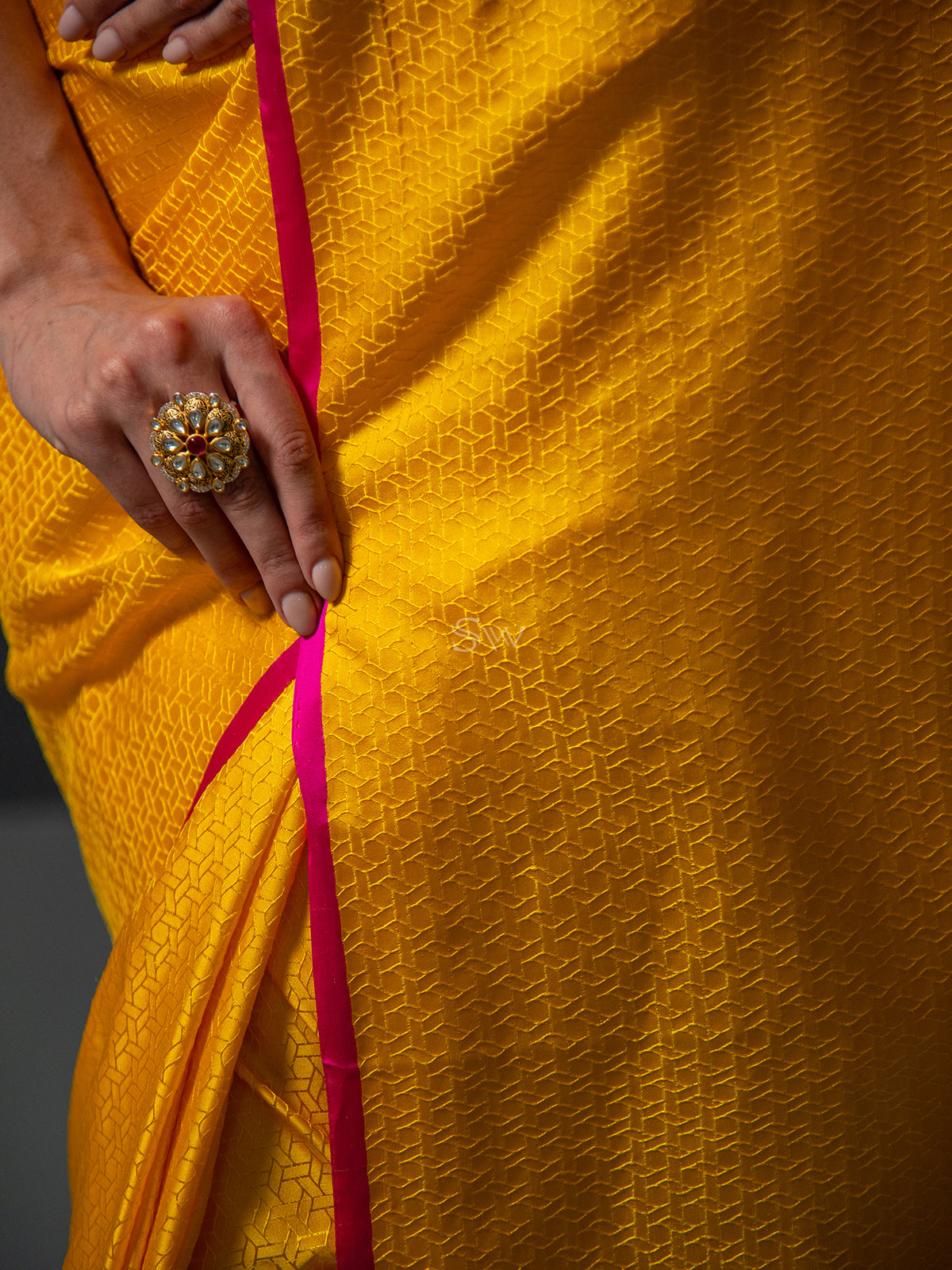 Yellow Satin Tanchoi Handloom Banarasi Saree - Sacred Weaves