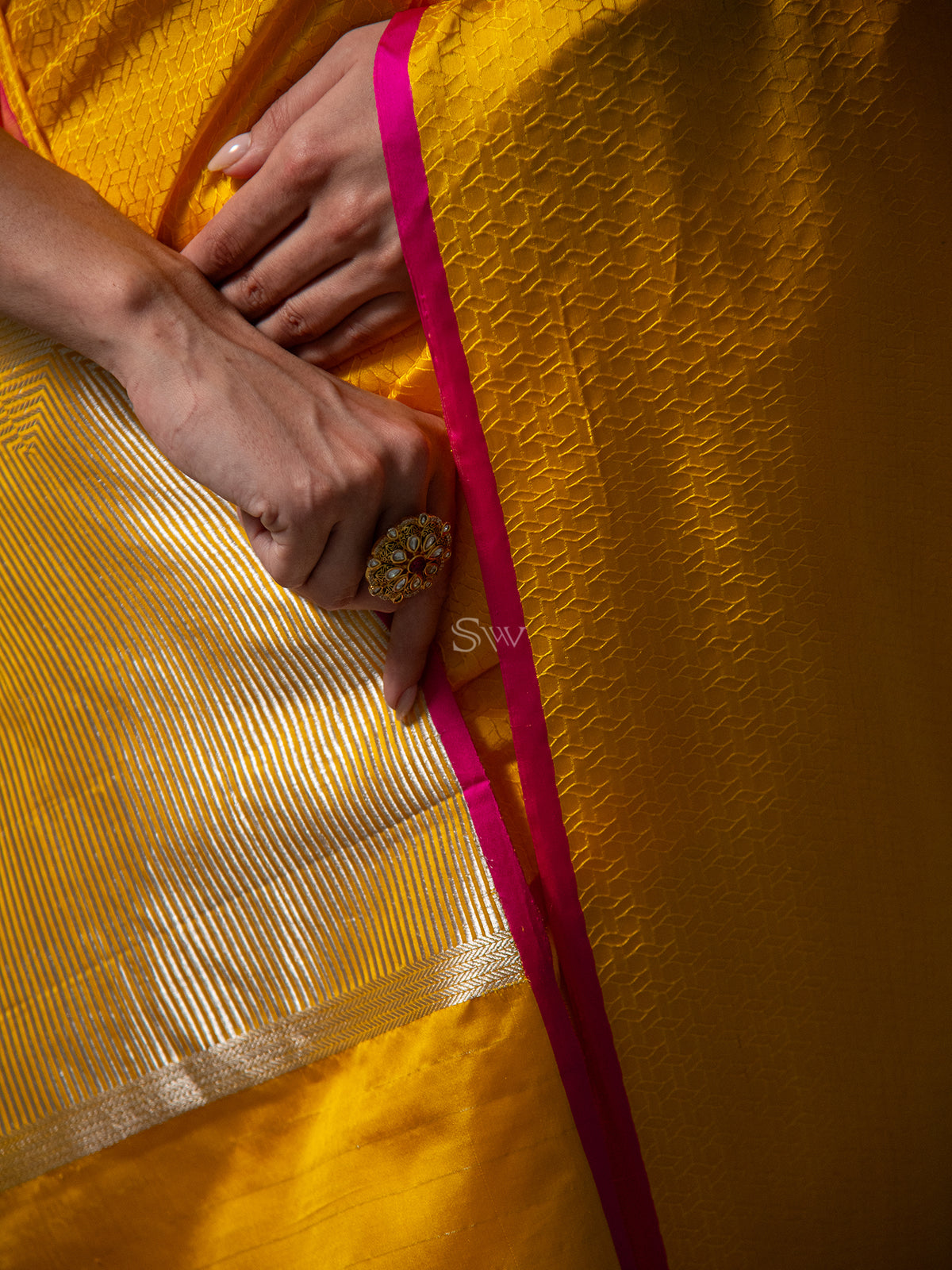 Yellow Satin Tanchoi Handloom Banarasi Saree - Sacred Weaves