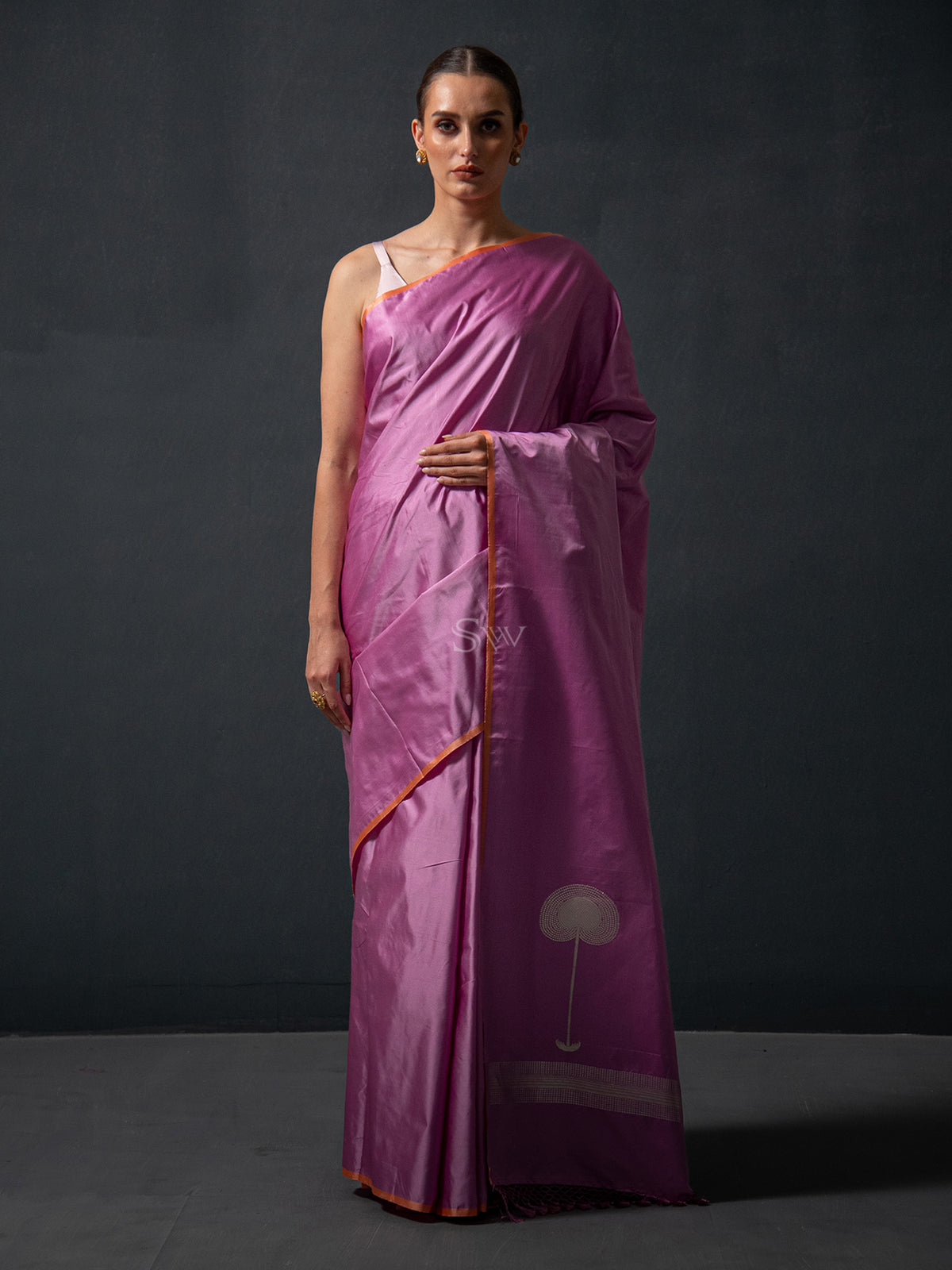 Muave Plain Satin Silk Handloom Banarasi Saree - Sacred Weaves