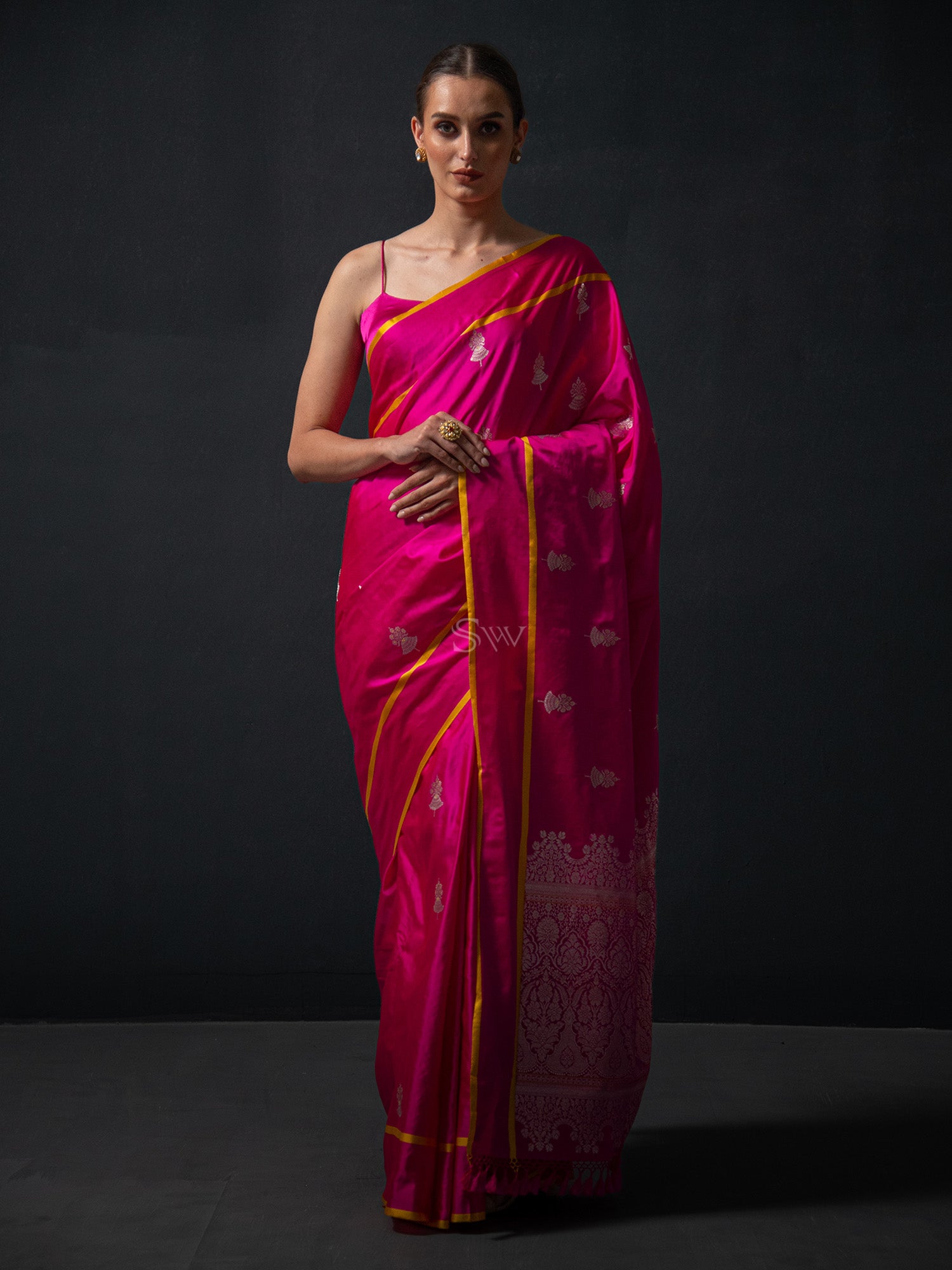 Magenta Boota Satin Silk Handloom Banarasi Saree - Sacred Weaves