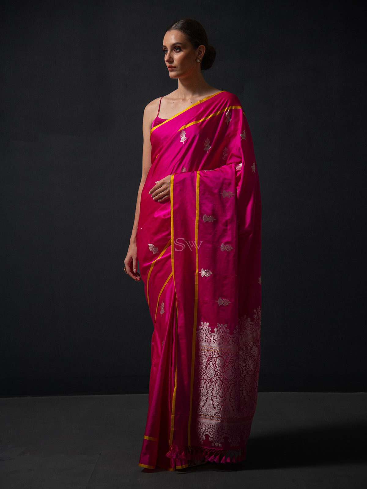 Magenta Boota Satin Silk Handloom Banarasi Saree - Sacred Weaves