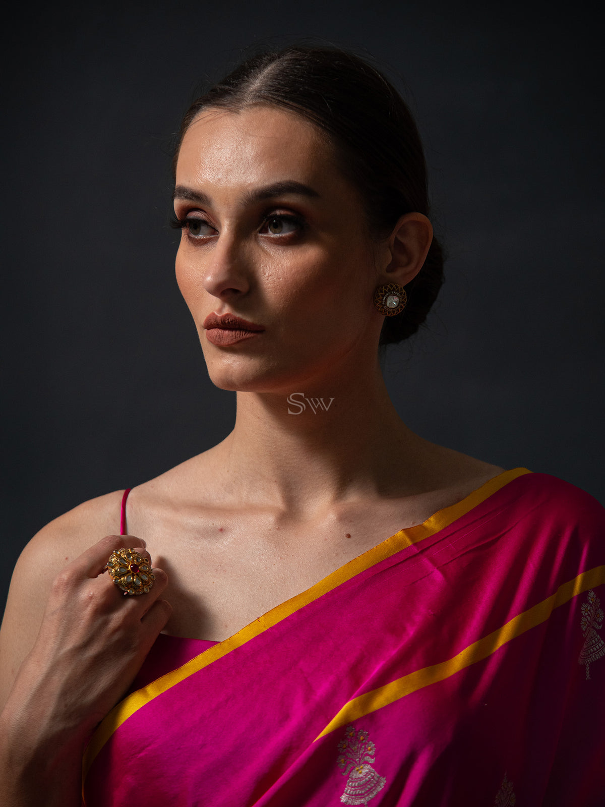 Magenta Boota Satin Silk Handloom Banarasi Saree - Sacred Weaves