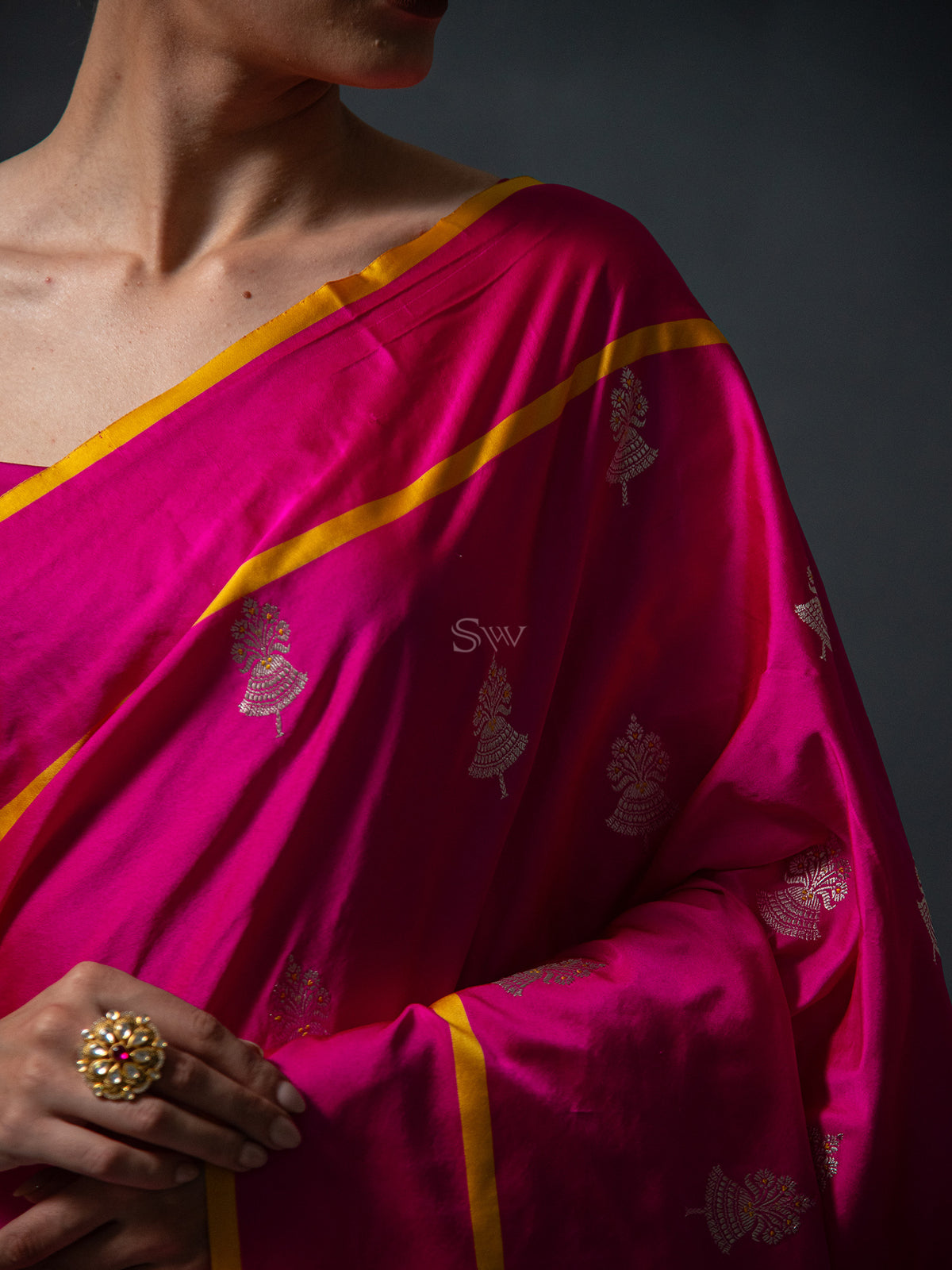 Magenta Boota Satin Silk Handloom Banarasi Saree - Sacred Weaves