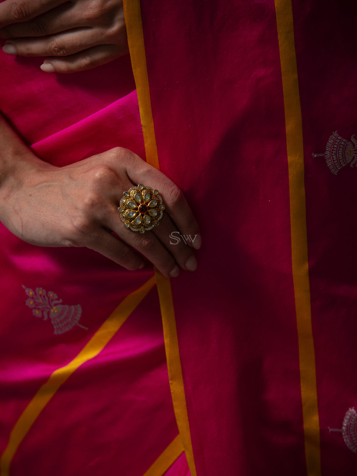 Magenta Boota Satin Silk Handloom Banarasi Saree - Sacred Weaves
