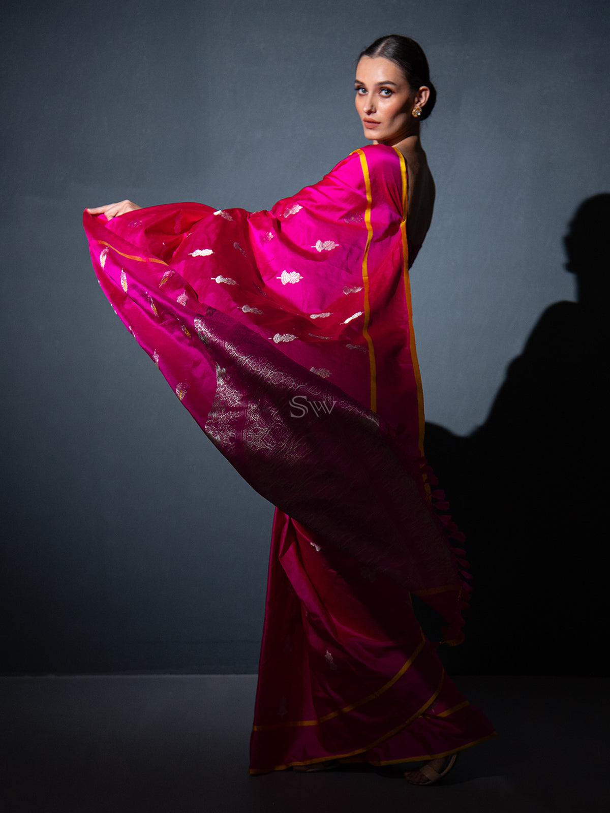 Magenta Boota Satin Silk Handloom Banarasi Saree - Sacred Weaves