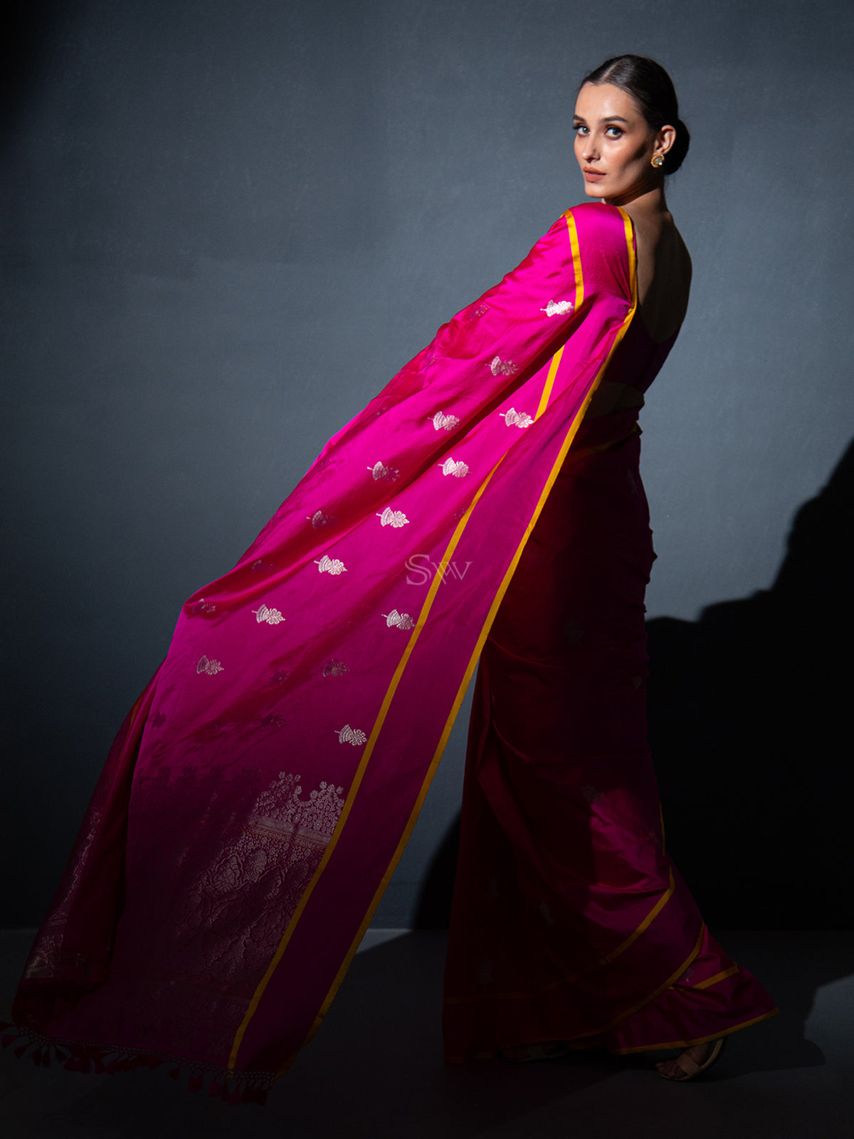 Magenta Boota Satin Silk Handloom Banarasi Saree - Sacred Weaves