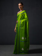 Parrot Green Meenakari Boota Satin Silk Handloom Banarasi Saree - Sacred Weaves