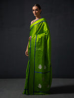 Parrot Green Meenakari Boota Satin Silk Handloom Banarasi Saree - Sacred Weaves