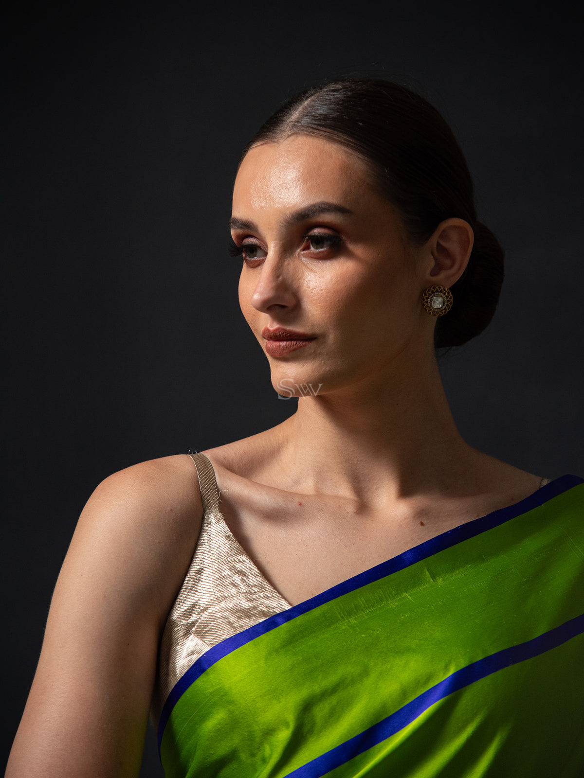 Parrot Green Meenakari Boota Satin Silk Handloom Banarasi Saree - Sacred Weaves