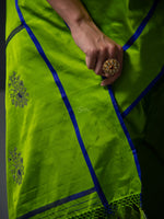 Parrot Green Meenakari Boota Satin Silk Handloom Banarasi Saree - Sacred Weaves
