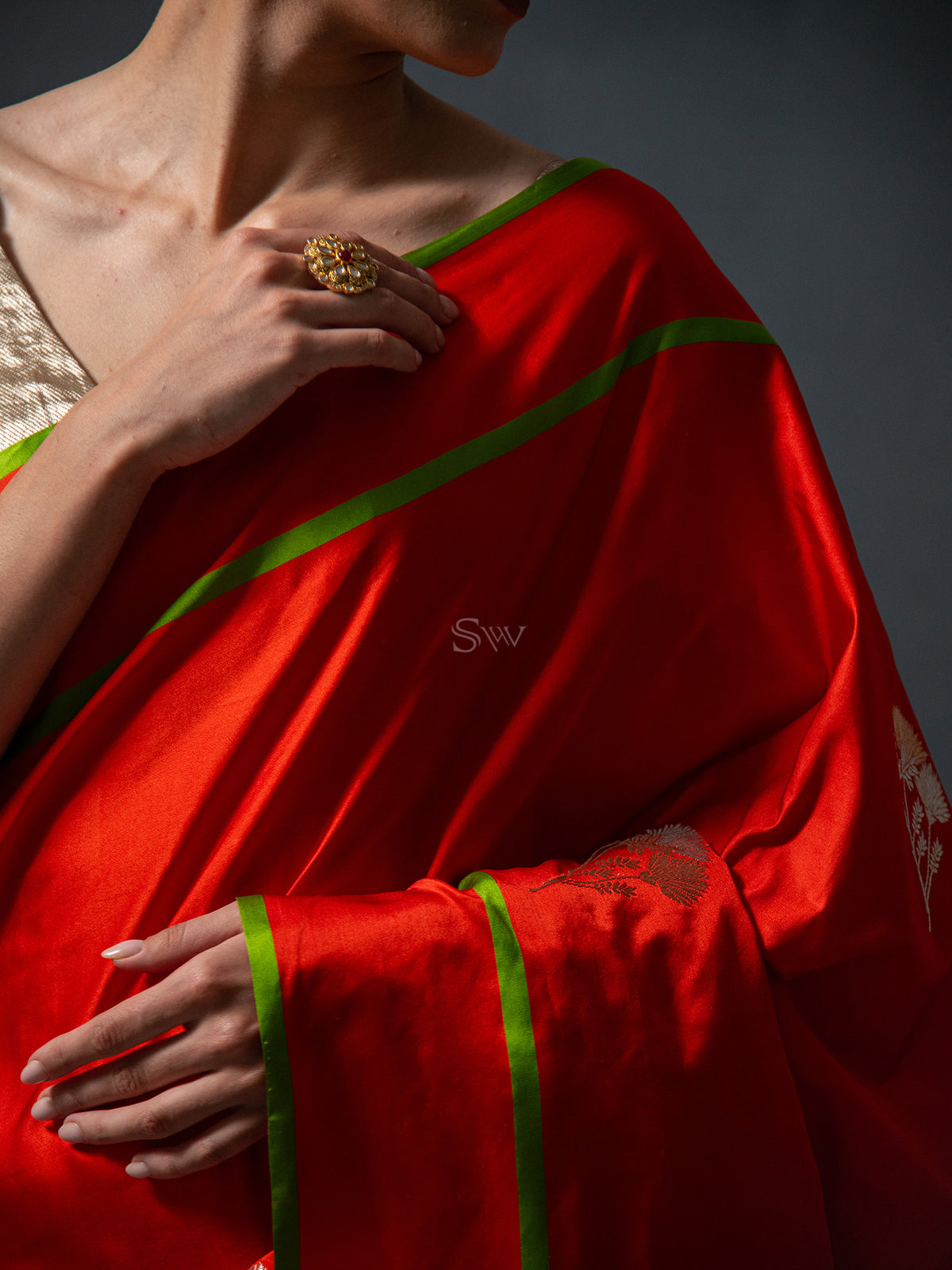 Orange Boota Satin Silk Handloom Banarasi Saree - Sacred Weaves
