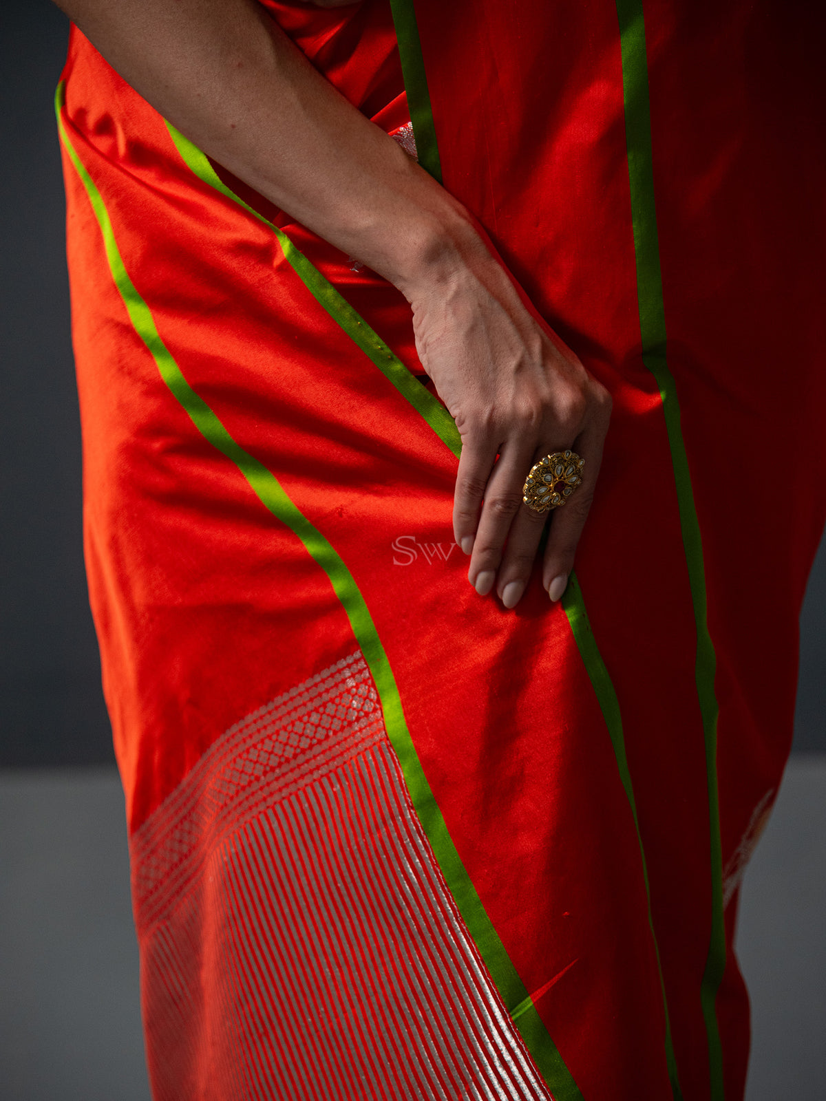 Orange Boota Satin Silk Handloom Banarasi Saree - Sacred Weaves