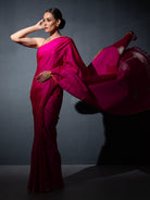 Magenta Plain Satin Silk Handloom Banarasi Saree - Sacred Weaves