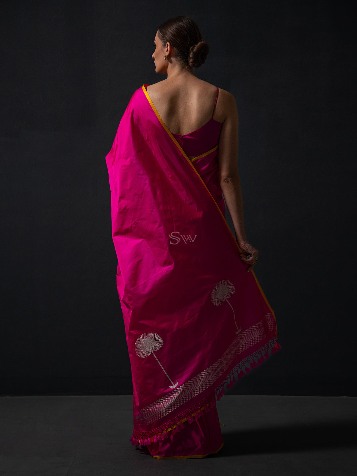 Magenta Plain Satin Silk Handloom Banarasi Saree - Sacred Weaves
