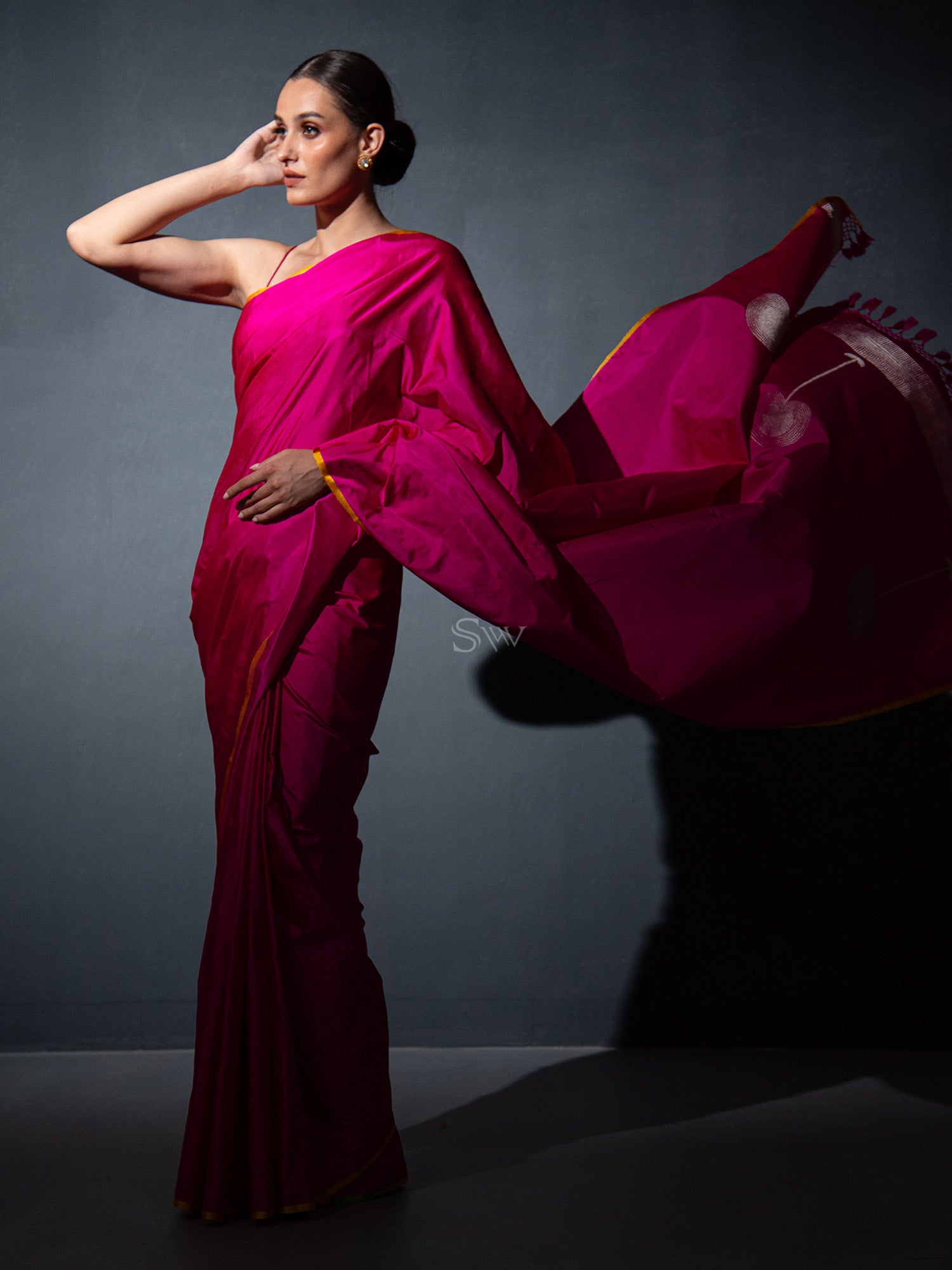 Magenta Plain Satin Silk Handloom Banarasi Saree - Sacred Weaves