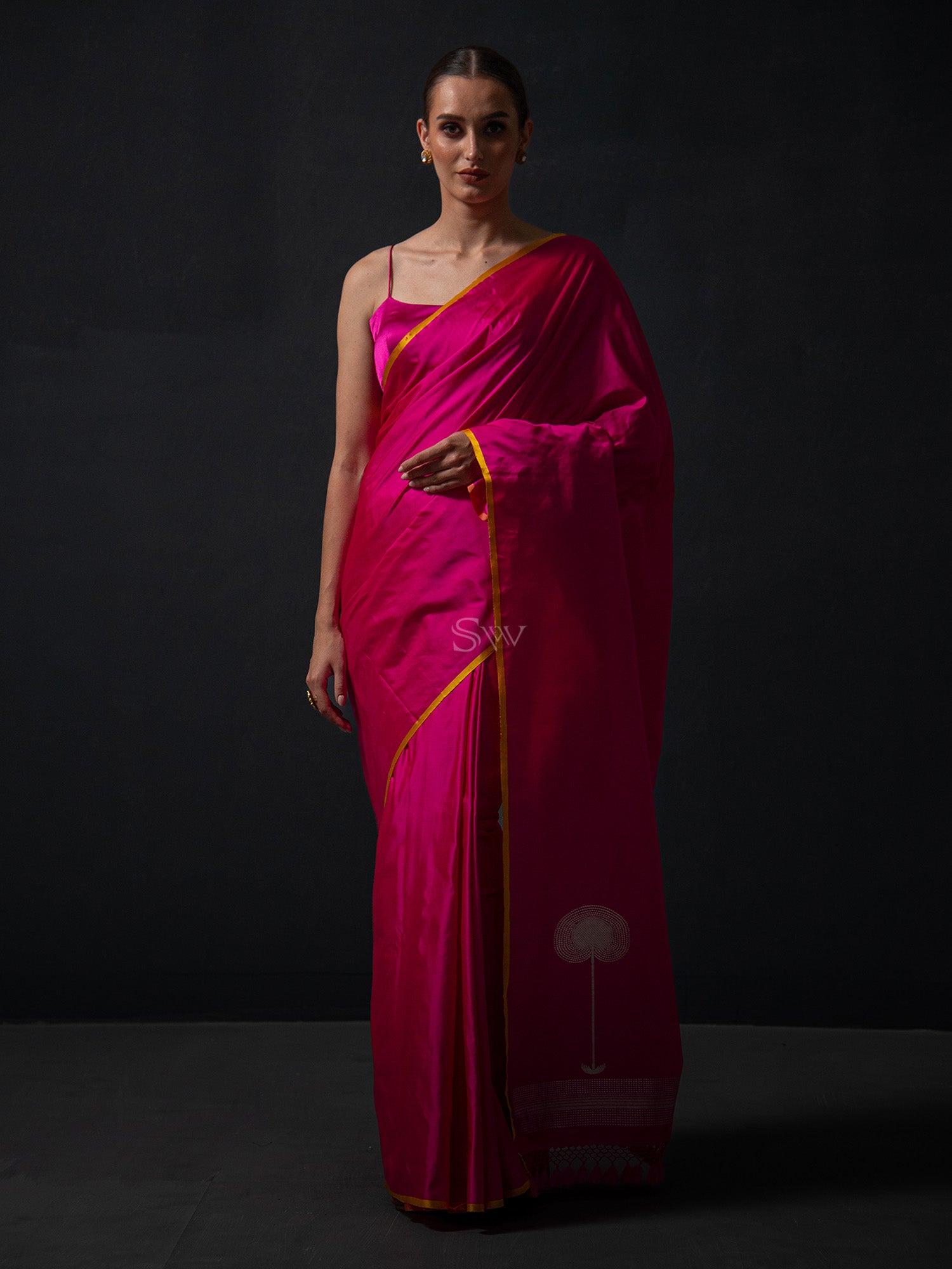 Magenta Plain Satin Silk Handloom Banarasi Saree - Sacred Weaves