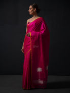 Magenta Plain Satin Silk Handloom Banarasi Saree - Sacred Weaves