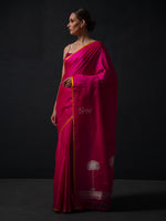 Magenta Plain Satin Silk Handloom Banarasi Saree - Sacred Weaves