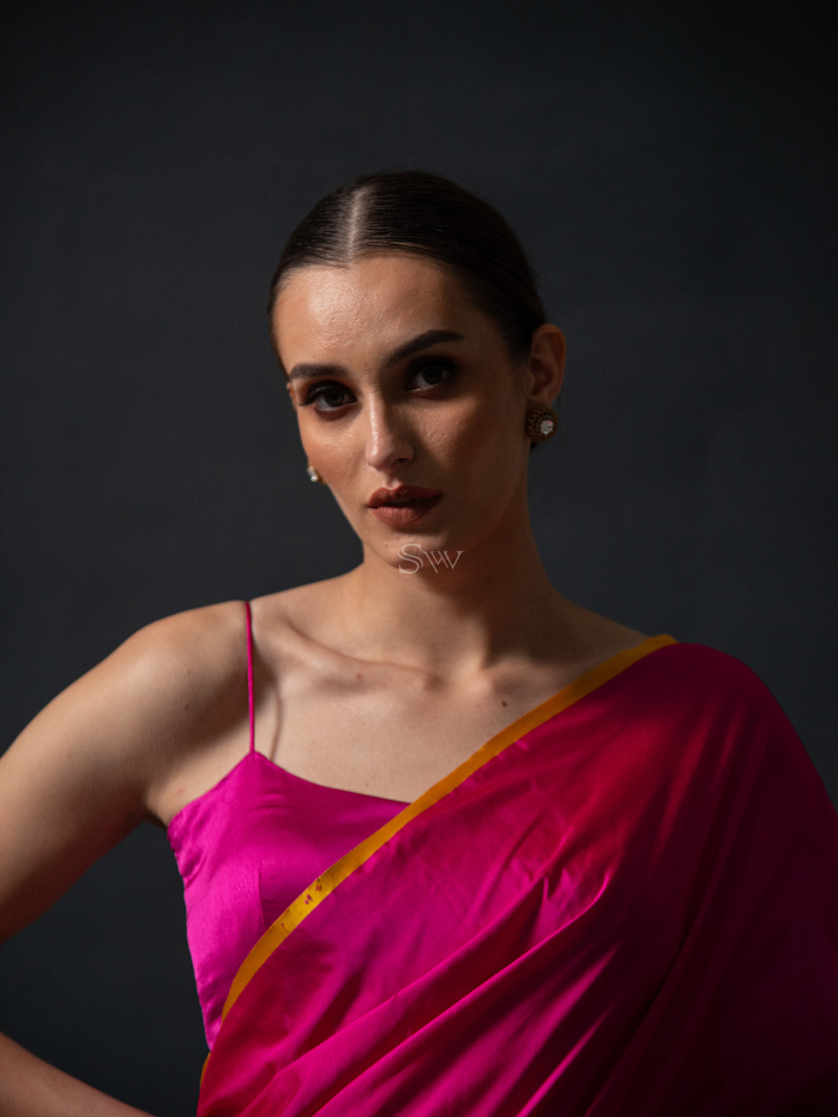 Magenta Plain Satin Silk Handloom Banarasi Saree - Sacred Weaves