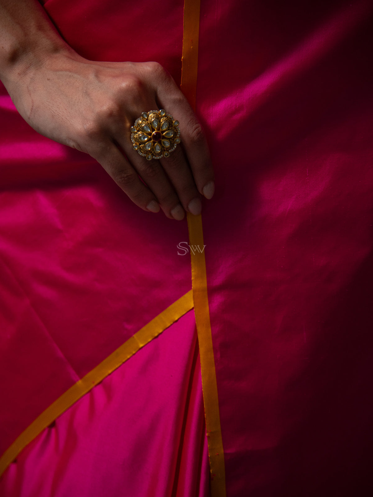 Magenta Plain Satin Silk Handloom Banarasi Saree - Sacred Weaves