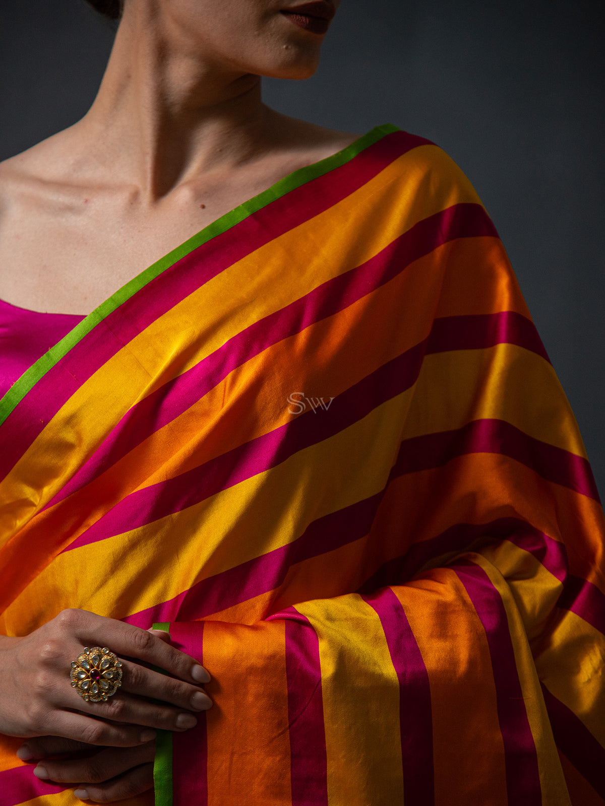 Mustard Orange Konia Satin Silk Handloom Banarasi Saree - Sacred Weaves