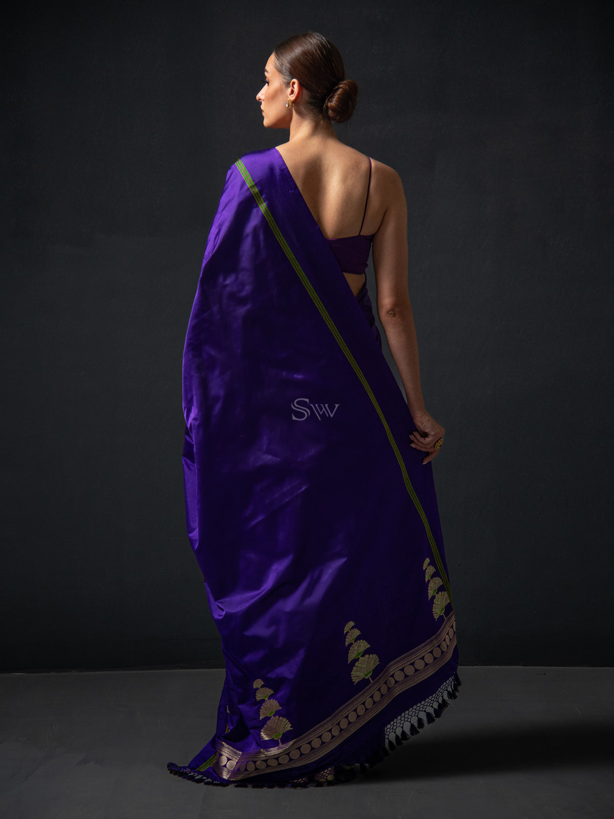 Purple Plain Satin Silk Handloom Banarasi Saree - Sacred Weaves