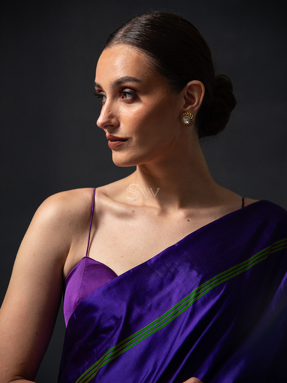 Purple Plain Satin Silk Handloom Banarasi Saree - Sacred Weaves