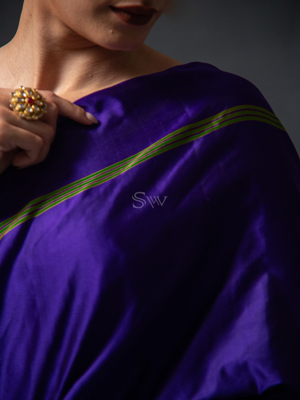 Purple Plain Satin Silk Handloom Banarasi Saree - Sacred Weaves
