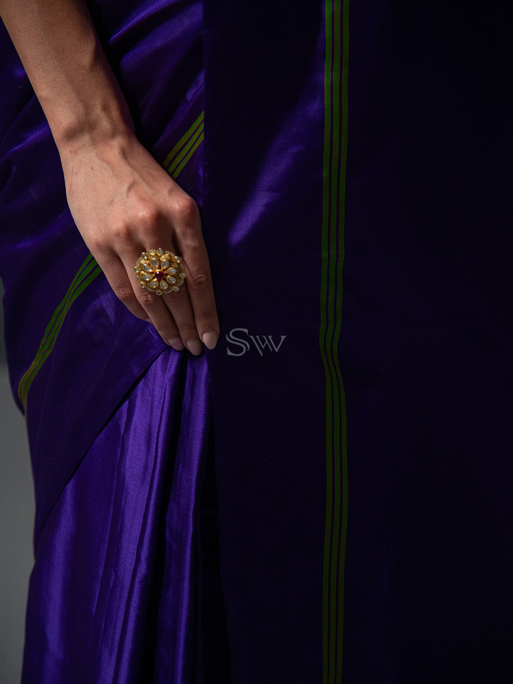 Purple Plain Satin Silk Handloom Banarasi Saree - Sacred Weaves