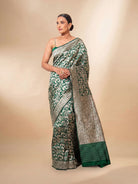 Bottle Green Shikargah Brocade Katan Silk Handloom Banarasi Saree - Sacred Weaves