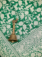 Bottle Green Shikargah Brocade Katan Silk Handloom Banarasi Saree - Sacred Weaves