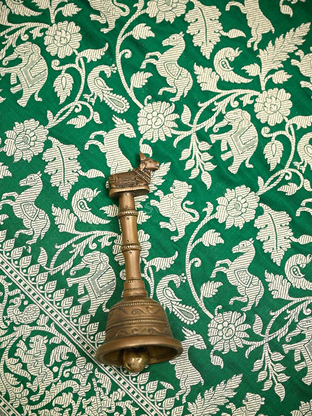 Bottle Green Shikargah Brocade Katan Silk Handloom Banarasi Saree - Sacred Weaves