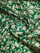 Bottle Green Shikargah Brocade Katan Silk Handloom Banarasi Saree - Sacred Weaves